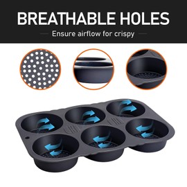 AZMUDE Hamburger Bun Tin, 6 Cavity Foldable Reusable Bread Pans, 40℉ to +446℉, Heat Resistant Baking Pan for Kitchen