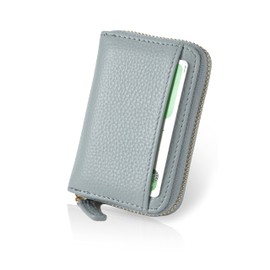 LASIEM Card Case, Genuine Leather, Cowhide Leather, Women's, gold zipper/ice blue