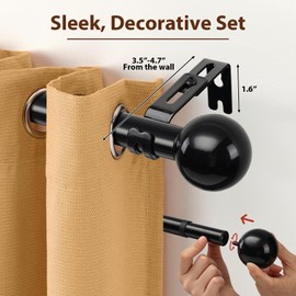 12-20 Inch 1" Side Curtain Rod,Set of 2, Adjustable Black Curtain Rods Side, Short Curtain Rod with Decorative Finals, Heavy Duty Side Curtain Rod Set for Windows, Cafe, French Door