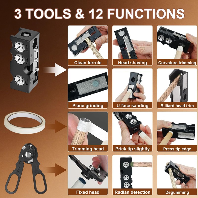 11-in-1 multifunctional cue repair kit,tip shaper,cutter,pricker,cleaner,billiards supply,portable maintenance tool for