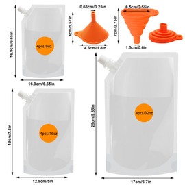 18 Pcs Plastic Flasks Reusable Drink Bags Plastic Pouches Leak Concealable Plastic Flasks bags for Travel Concerts Outdoor Sports (6 x 8 oz + 6 x 16 oz + 4 x 32 oz + 2 funnel)