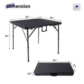 Byliable 34" Square Folding Card Table, Fold-in-Half Utility Dining Portable Table Heavy Duty HDPE Plastic Foldable with Carrying Handle Indoor Outdoor for Picnic, Camping, Party, Black