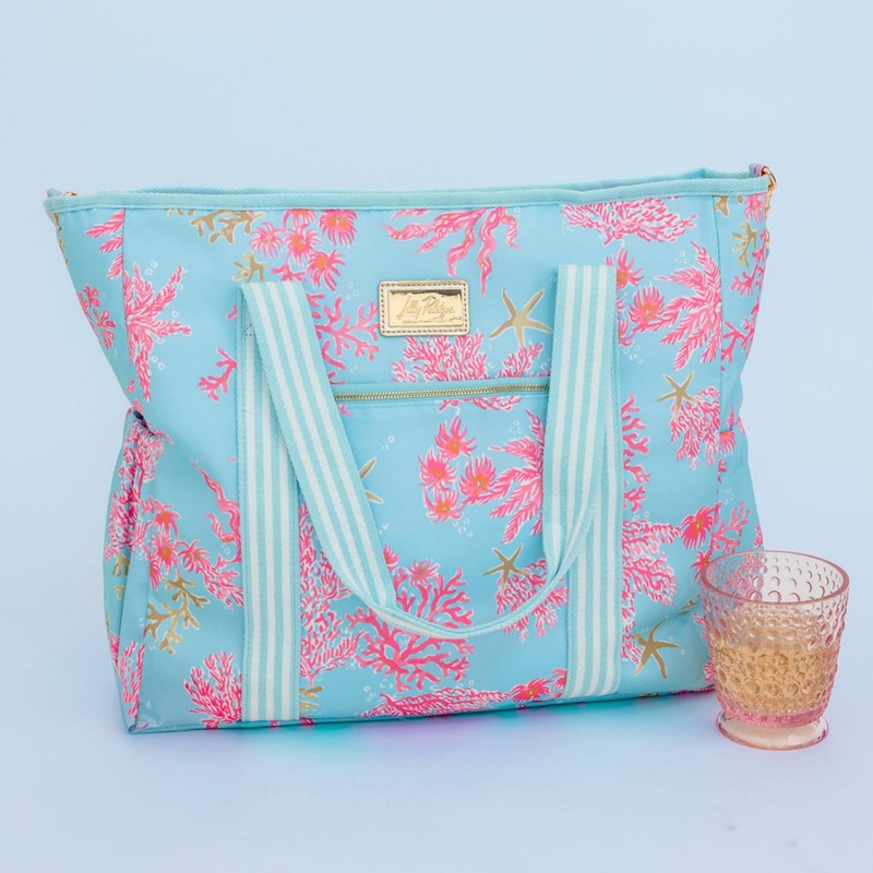 Lilly Pulitzer Blue Beach and Picnic Cooler, Insulated Bag with