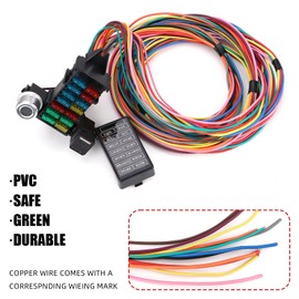 14 Circuit Wiring Harness Universal for Street Muscle Car Hot Rod Rat XL Copper Wire Harness 12V Fuse Wiring Harness Kit Compatible with Chevy Ford Chrysler Mopar Muscle Car