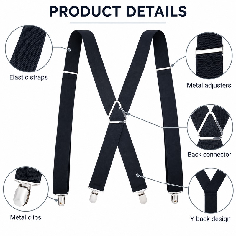 Heavy Duty Suspenders for Men – Adjustable 2-Inch Elastic X-Back