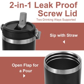 Simpleasy 30 oz Tumbler with Flip Straw - Vacuum Insulated Stainless Steel Water Bottle for Home, Office or Car - Reusable Cup with Straw Leakproof Flip, Cold up to 24h, Black