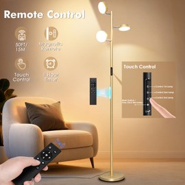 Benaep Tree Floor Lamp for Living Room - Modern Glod Standing Lamp, LED Floor Light with Remote & Touch, 3000K-6000K Dimmable for Bedroom Office Reading (3 Head)