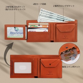 VISOUL Men's Billfold Wallet, Genuine Leather, 11 Card Slots, Photo Pockets, License Holder, Ultra Thin, Large Capacity, Cowhide Leather, No Coin Purse, Popular, Coin Purse, Made by Top Leather