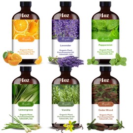 Aromatherapy Essential Oil Set - 6 Bottles × 120ml Lavender, Eucalyptus, Peppermint, Orange, Lemon, and Tea Tree Essential Oils, Suitable for diffusers and Home fragrancing - Comes with a Gift Box.