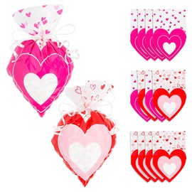Fun Express 8 1/4" x 12 1/2" Valentine Heart-Shaped Plastic Treat Bags - 12 Pieces
