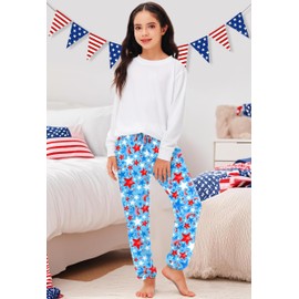Deerose Fourth of July Pants American Flag Patriotic Joggers USA Blue Star Sweatpants with Pockets 7-8 Years