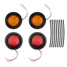 4pcs 2in Round LED Indicator Light Side Marker Lamp Red Yellow Lens with HeatShrink Tube for Trailer Trucks