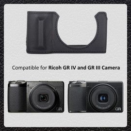 kinokoo Ricoh GR IV/GRIII Case, Ricoh GR 4/GR3 Premium Genuine Leather Half Case for Ricoh GR IV/GR III Digital Camera Protective Accessories Bottom Opening & Hand Grip Design (Black)