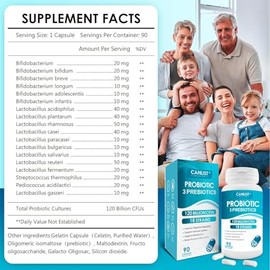 CANLIST Probiotics 120 Billion CFUs 18 Strains, 3 Prebiotics & Digestive Enzymes for Men Women,Digestive & Immune Support,Shelf Stable Non-GMO 90 Caps