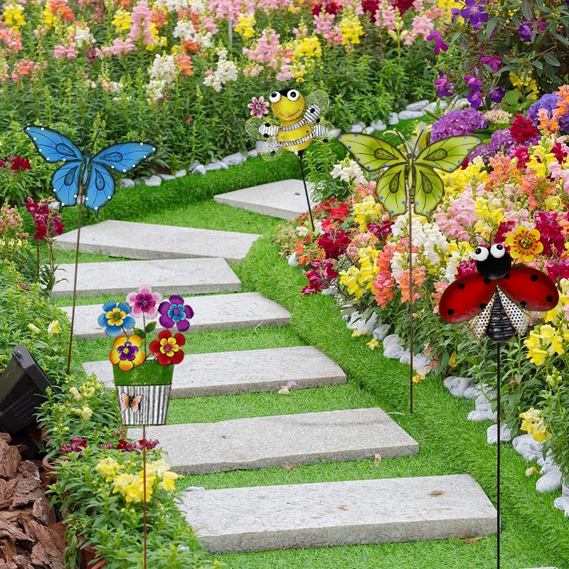 Metal Garden Stakes Spring Yard Sign Decorative Plant Stake Lawn