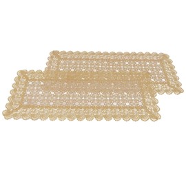 LIN TONG placemats, lace placemats, Heat Resistant Crochet Embroidered placemats for Restaurant, Coffee, Wedding, Party Table Decoration, Gold，2 Pieces 16X36in