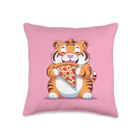 Chubby Fat Tiger Pizza Lover Funny Animal Humor Design Print Throw Pillow