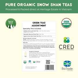 SACHS TEA 1773 Heritage Green Teas Assortment, Tea Sampler - 03 Premium Organic Full Leaf Green Teas (Mother's Rice Leaf, Jasmine Green Tea, Snow Shan Tea) | Suger-Free, NON-GMO, Keto | Flavor Notes(Fresh Floral, Earthy, Cool Mint, Vegetal, Stick Rice) -