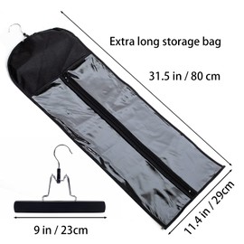 1 Pack Extra Long Hair Extension Holder Wig Storage Bag with Hanger Hairpieces Ponytail Bundles Storage Carrier Case for Store Style Hair Travel Hair Extensions Bag Black Color