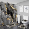 Nkzply 4 Pcs Black Marble Shower Curtain Set Grey Modern