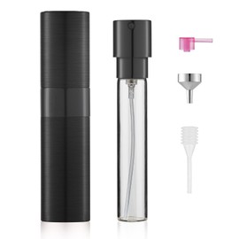 LISAPACK Botella atomizadora cepillada de 8 ml para viajes, dispensador de colonia recargable vacía, pulverizador portátil (negro)