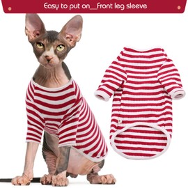 DENTRUN Hairless Cats Shirt Cat Wear Clothes Stripe Vest Best Hairless Cat's Adorable Clothes Cat's Pajamas Jumpsuit for All Season, Soft & Skin-Friendly
