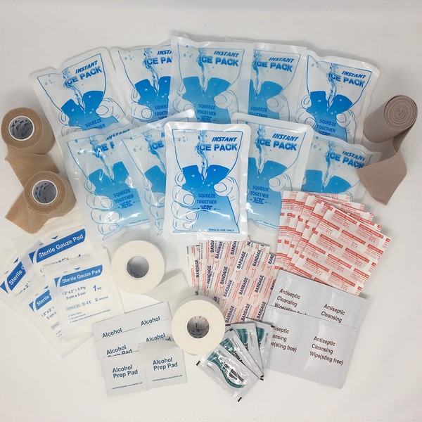 First-Aid Kit Refill Pack (Contains Extra ice Packs, Tapes, Wraps, Bandages, and More)