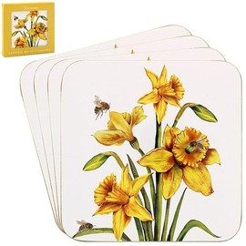 Lesser & Pavey Sarah Boddy Bee-Tanical Daffodil Coaster Set of 4 | Stylish Marble & Cork Coasters for Home & Car | Cute & Modern Coasters for Coffee Table, Cups & More