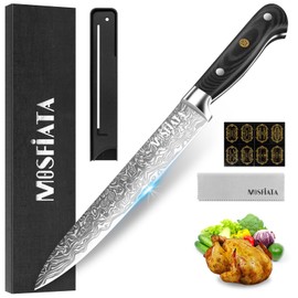 MOSFiATA 8 inch Carving Knife，Stainless Steel Brisket Slicing Knife for Meat Cutting, Razor Sharp Butcher Knife with Granton Edge for Roasts, BBQ, Turkey