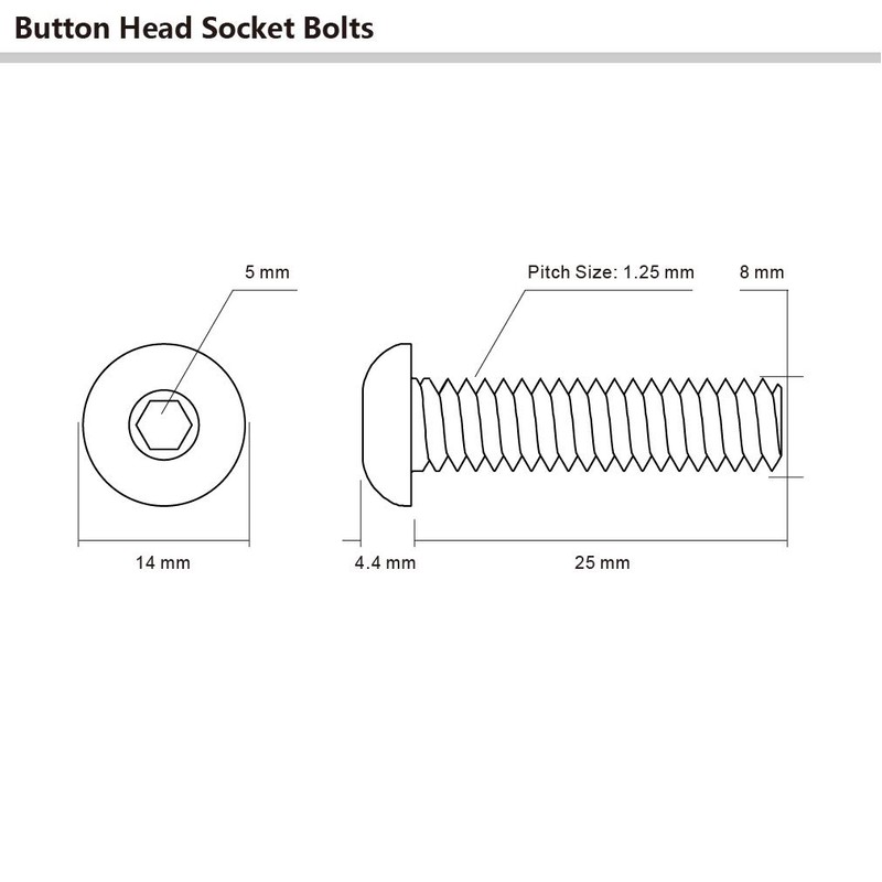 M8-1.25 x 25mm Button Head Socket Cap Screws, Stainless Steel