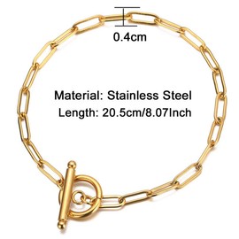 WangGao Stainless Steel OT Buckle Paperclip Minimalist Link Chain Bracelet For Women Popular Jewelry,Gold