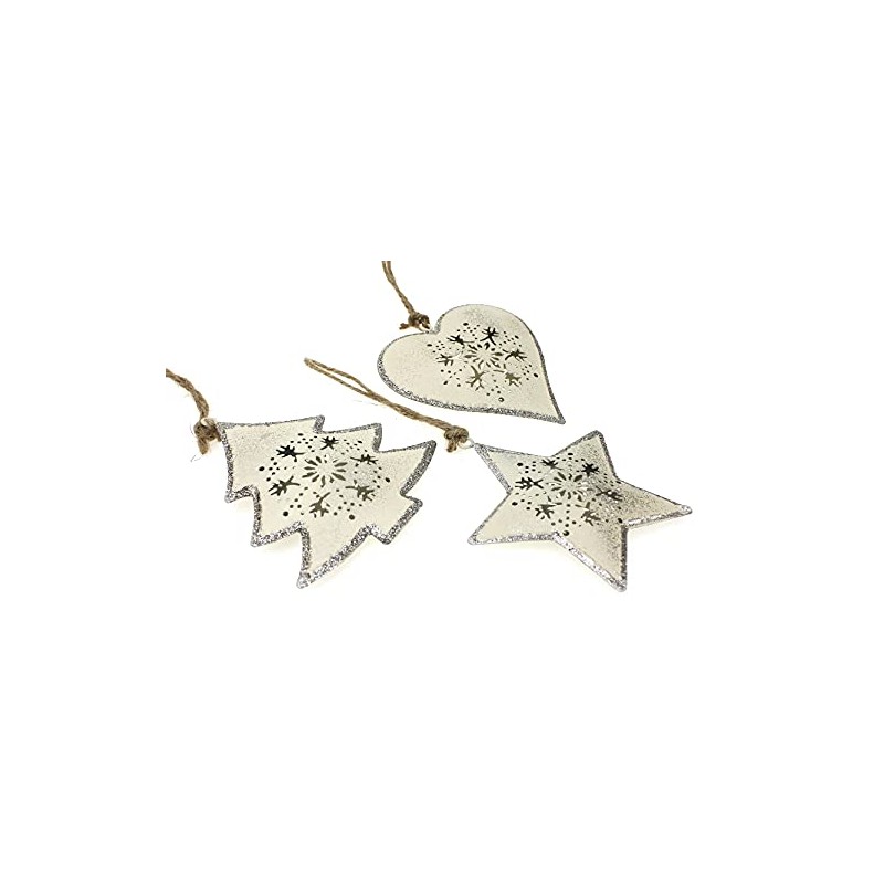Decorative Pendant Heart Star Tree Set of 3 9 cm
