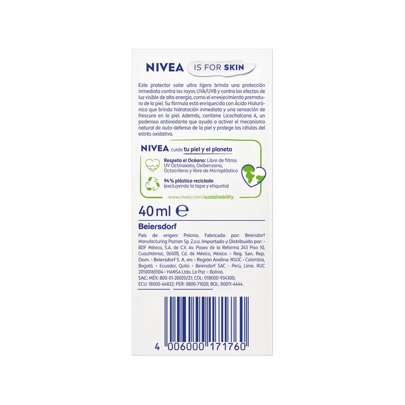 Protector Solar Facial NIVEA SUN Fluido Diario Tono Medio +