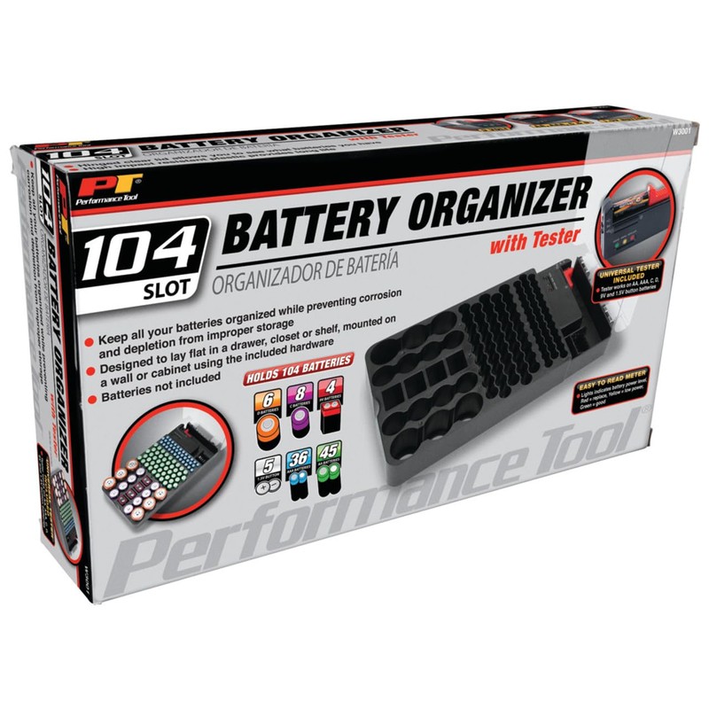 Performance Tool W3001 104 Slot Battery Organizer with Removable Tester