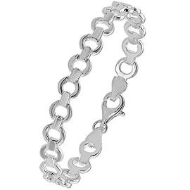 Vinani 2AOB Solid Matte Shiny Link Bracelet 19 cm Sterling Silver 925 Italy, Sterling Silver, Without Stone