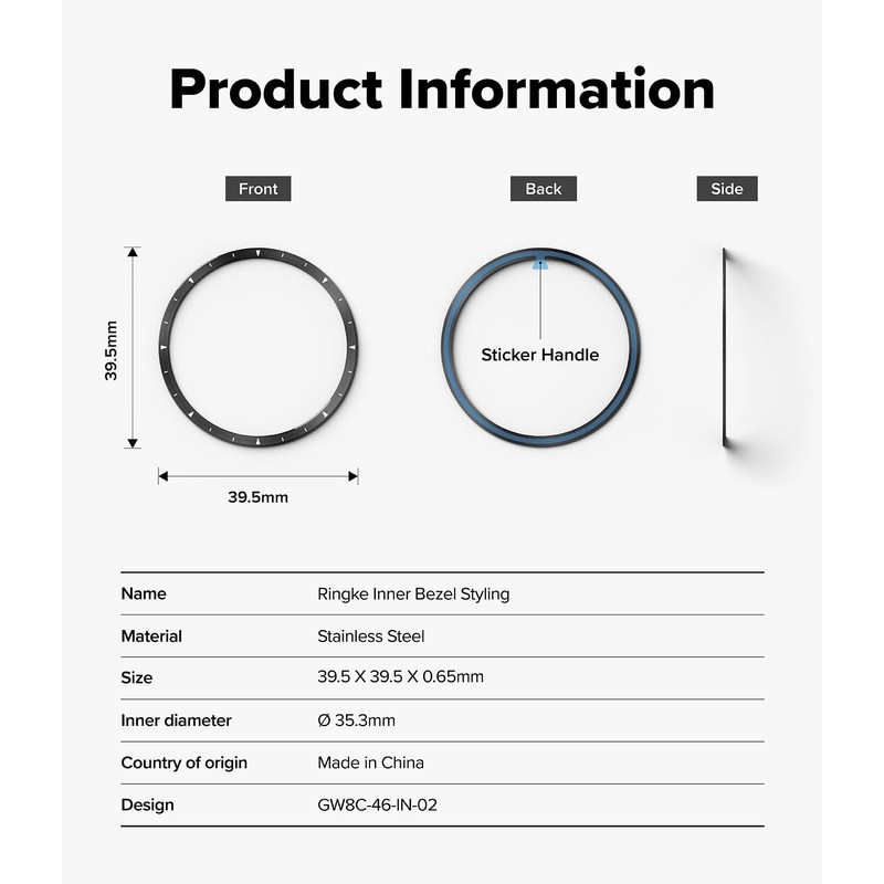 【Ringke】Galaxy Watch 8 Classic 46mm ケース [クラシックな時計デザイン] 傷防止高級ステンレスアクセサリーカバー（インナーベゼルカバー）簡単取り付け ブラック- Inner