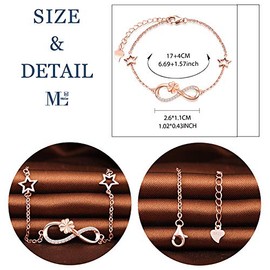 MicLee Women's Bracelet Zirconia 925 Sterling Silver Allergen-Free Four Leaf Clover Infinity Sign Two Stars Bangle Bracelet with Gift Bag Great Gift for Mother Girlfriend, Silver Silver Zirconia,