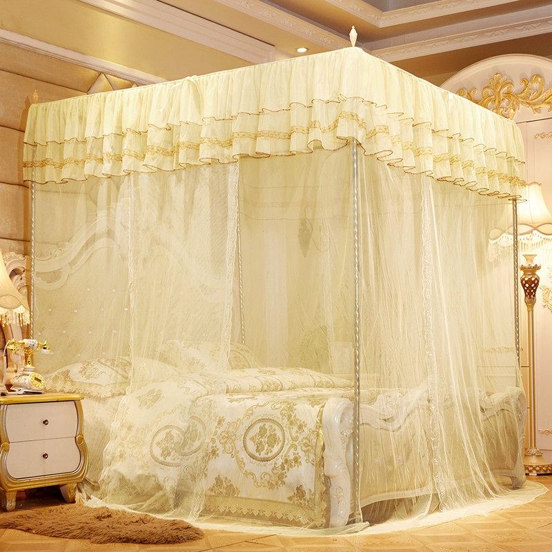Luxury Princess Three Side Openings Post Bed Curtain Canopy Netting