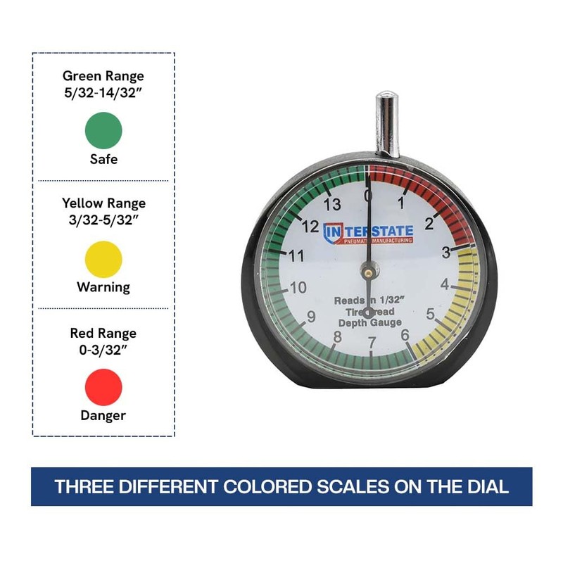 Interstate Pneumatics AMT-TG32 Professional Dial Type Tire Tread Depth Gauge