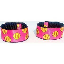 Softball sleeve scrunchies (pair) pink with yellow softballs from the Original USA inventor, Softball sleeve holders, sleeve wraps