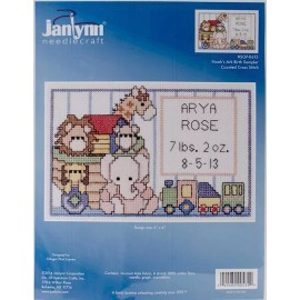 janlynn DIY Janlynn Noah's Ark Birth Sampler Baby Announcement Counted Cross Stitch Kit
