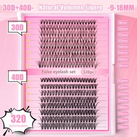 Pestañas Postizas Kit Completo, 320pzs Kit de Pestañas, 30D+40D 9-18mm Extensiones de Pestañas, Pestaña Individuales con Unión y Sellado de Sujeción Fuerte, Aplicador de Pestañas y Pinzas, Negro