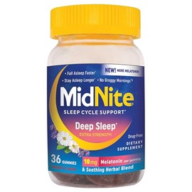 MidNite Deep Sleep Extra Strength, 10 mg de ayuda para dormir de melatonina, sin hábito, suplemento dietético de hierbas para adultos, sin drogas, sin