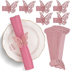 100pcs Napkin Rings 3D Butterfly Shape Frosted Paper Napkin Holder for Birthday Dining Weddings Anniversary Restaurant Party Banquet Table Decor
