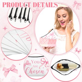 Hillban 10 Pcs Christmas Makeup Bags Gifts for Women Bulk Xmas Cosmetic Bags Inspirational Christian Bible Verse Cosmetic Pouch Christmas Religious Church Travel Canvas Pouch(Bow,Pink)