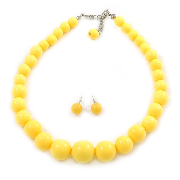 Avalaya Pineapple Yellow Acrylic Bead Choker Style Necklace and Stud