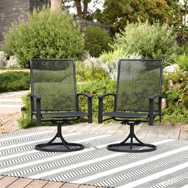 Stabrech Patio Swivel Chairs Set of 2, Outdoor Swivel Chairs with Metal Mesh Seat, High Back Metal Mesh Patio Chairs with Steel Frame, All-Weather Outdoor Dining Chairs for Deck, Porch and Lawn