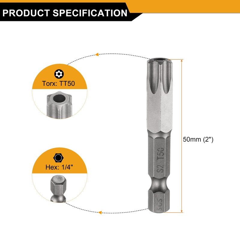 sourcing map TT50 Security Torx Head Screwdriver Bit 2" (50mm)