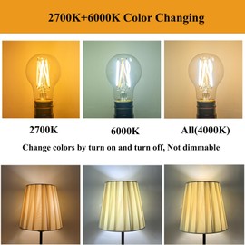 SHUWDKAR 3 Color Temperature LED Bulb E26 Medium Base 60W Equivalent, 2700K Warm White and 6000K Daylight Color Changing Light Bulb 3CCT A19 LED 6W Clear Glass, Not Dimmable, 2 Pack