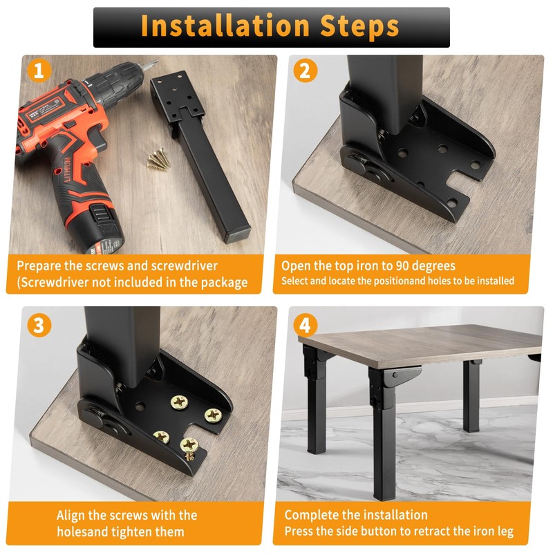 O.HSNYIU 4 Pcs Folding Table Legs Heavy Duty, 6", 8",